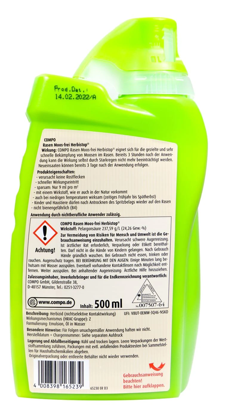 Compo Rasen Moos-frei Herbistop - 0,5 L 2 Compo Rasen Moos-frei Herbistop - 0,5 L – Bild 2