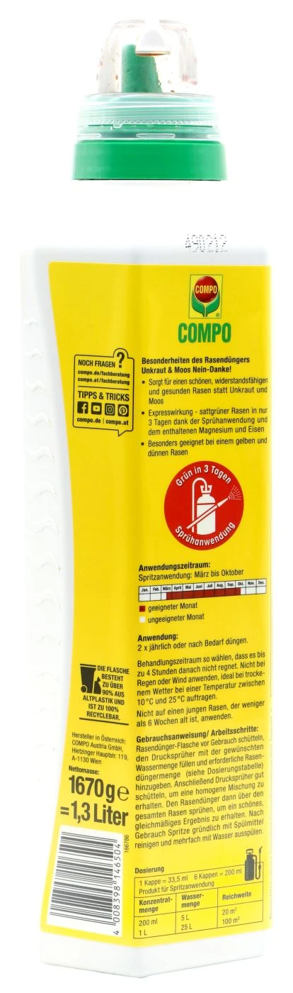 Compo Rasendünger Unkraut & Moos Nein Danke! - 1,3 L 2 Compo Rasendünger Unkraut & Moos Nein Danke! - 1,3 L – Bild 2