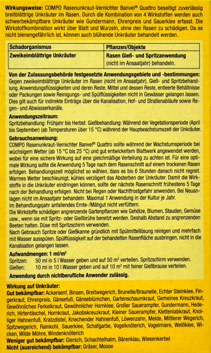 Compo Rasenunkraut-Vernichter Banvel Quattro - 150 Ml 4 Compo Rasenunkraut-Vernichter Banvel Quattro - 150 Ml – Bild 4