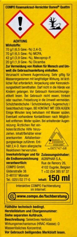 Compo Rasenunkraut-Vernichter Banvel Quattro - 150 Ml 6 Compo Rasenunkraut-Vernichter Banvel Quattro - 150 Ml -Compo Verkaufsgeschäft Compo20Rasenunkraut Vernichter20Banvel20Quattro 33421 L01