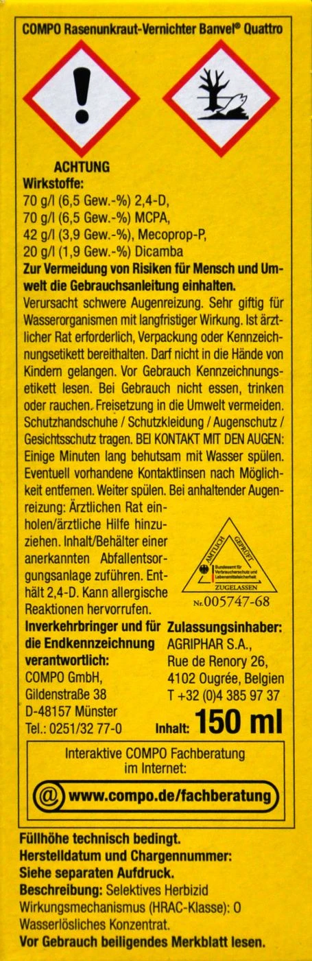 Compo Rasenunkraut-Vernichter Banvel Quattro - 150 Ml 3 Compo Rasenunkraut-Vernichter Banvel Quattro - 150 Ml – Bild 3