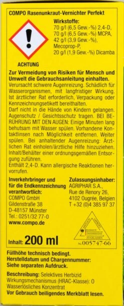 Compo Rasenunkraut-Vernichter Perfekt - 200 Ml 6 Compo Rasenunkraut-Vernichter Perfekt - 200 Ml -Compo Verkaufsgeschäft Compo20Rasenunkraut Vernichter20Perfekt 31831 L01