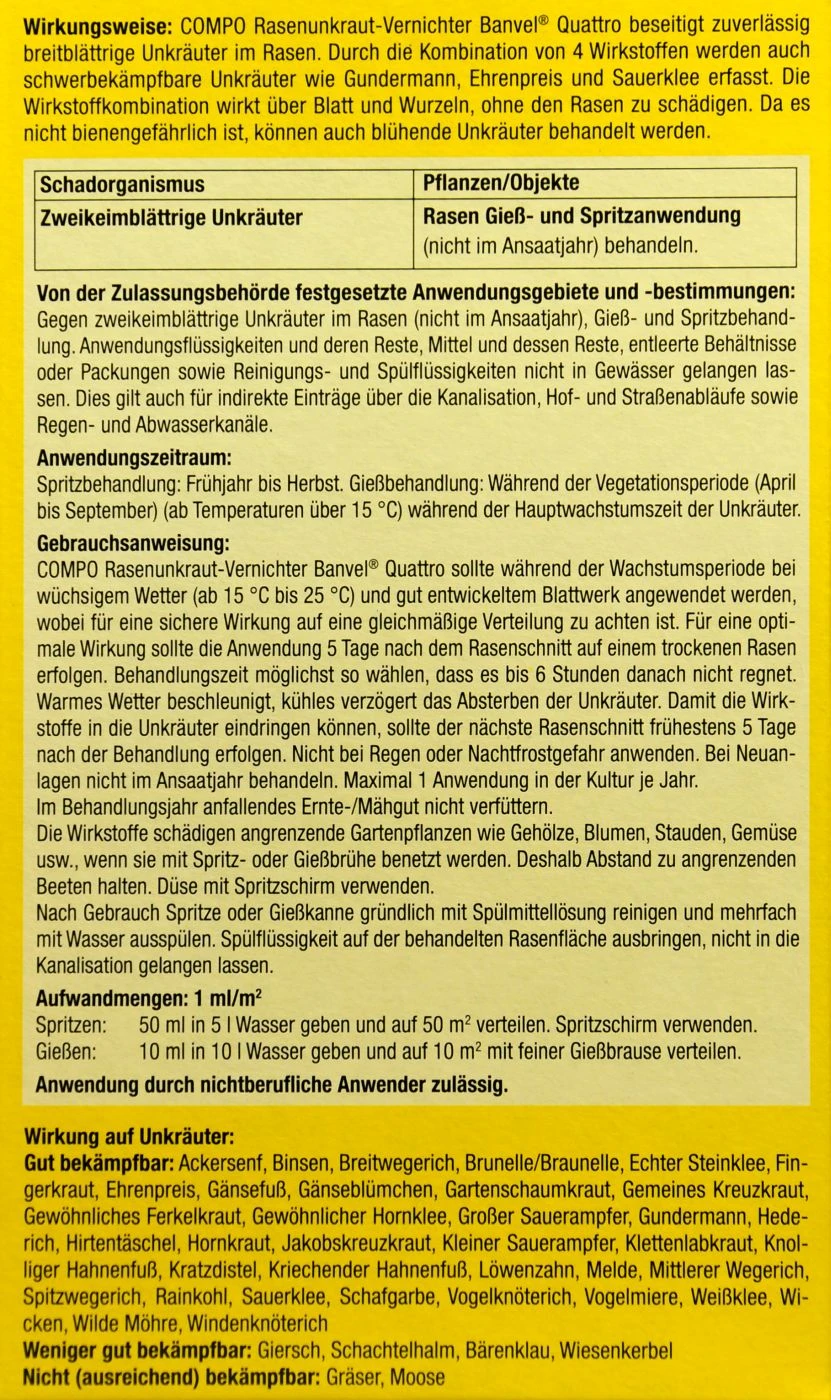 Compo Rasenunkrautvernichter Banvel Quattro - 400 Ml 4 Compo Rasenunkrautvernichter Banvel Quattro - 400 Ml – Bild 4