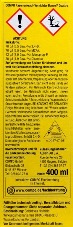 Compo Rasenunkrautvernichter Banvel Quattro - 400 Ml 6 Compo Rasenunkrautvernichter Banvel Quattro - 400 Ml -Compo Verkaufsgeschäft Compo20Rasenunkrautvernichter20Banvel20Quattro 33430 L01